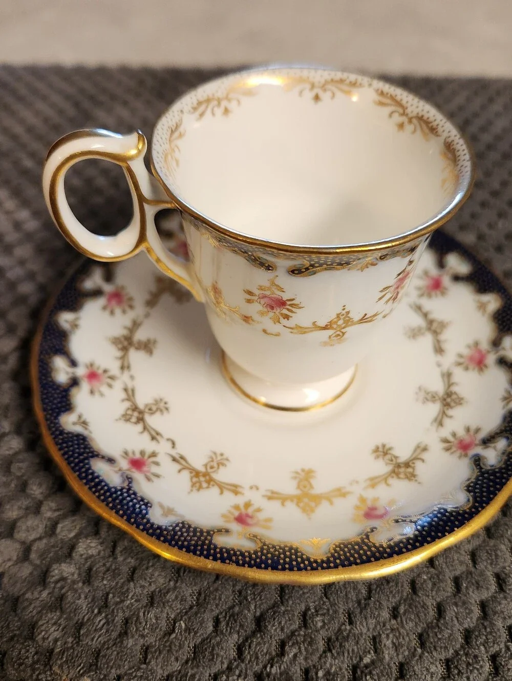 Rare Antique Wedgwood England Demitasse Cup Saucer Pattern X4854 Cobalt & Rose